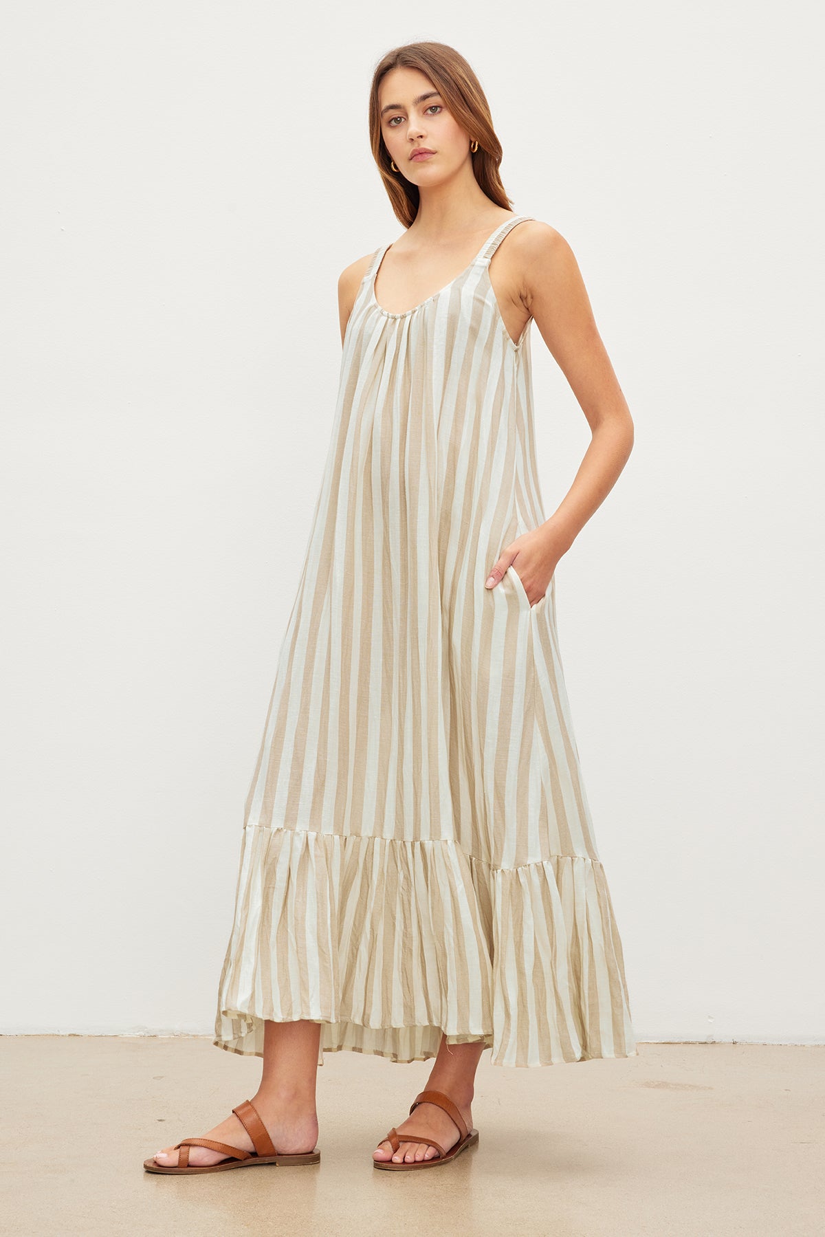 Striped linen 2025 maxi dress