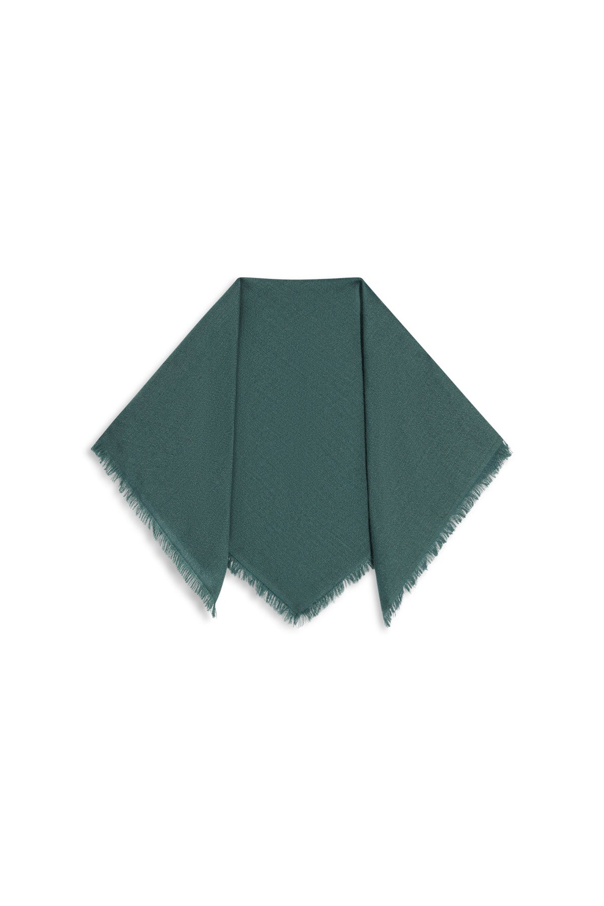 SUMMER CASHMERE HERRINGBONE SCARF in dark teal, featuring a triangular shape with a herringbone pattern and frayed edges.-46490704838849