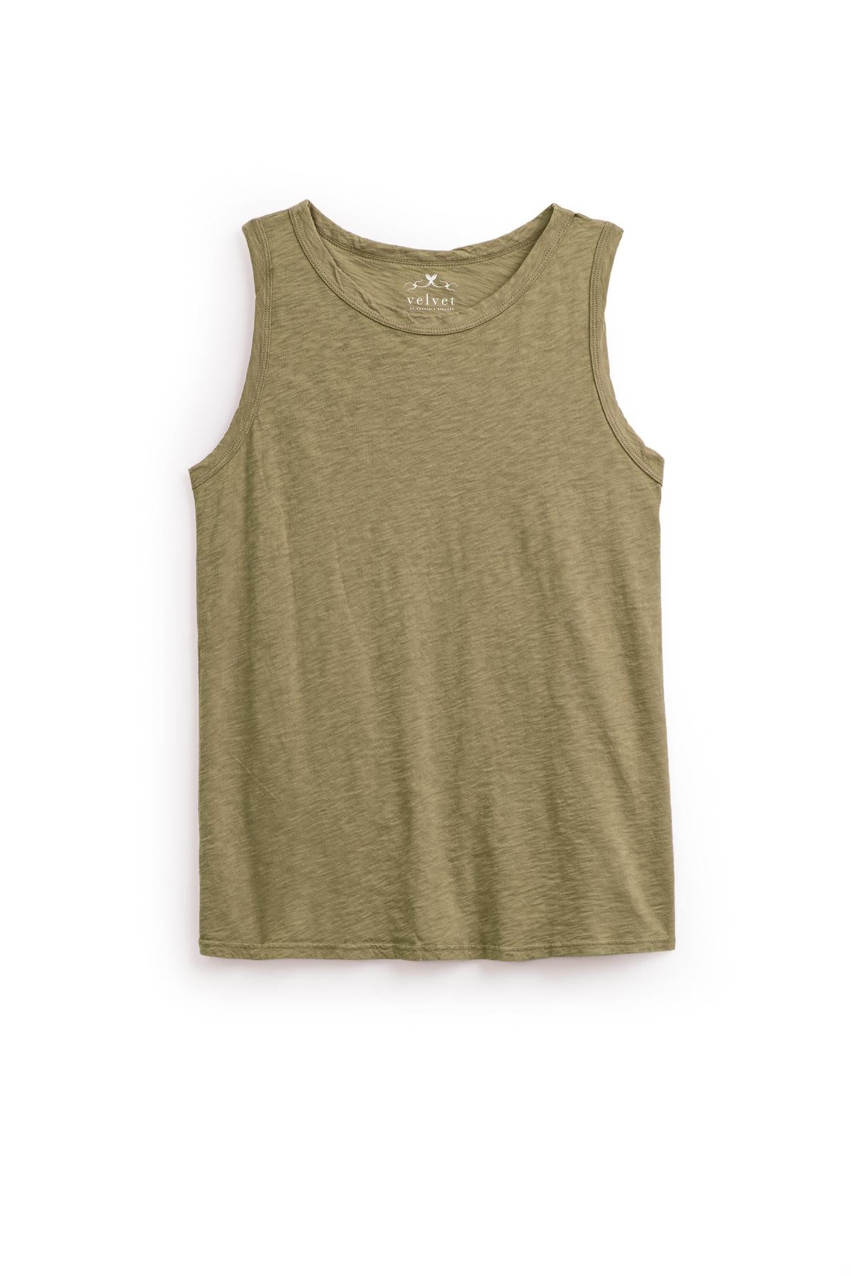 A crew-neck TAURUS COTTON SLUB TANK in green by Velvet by Graham & Spencer on a white background.-35783162298561