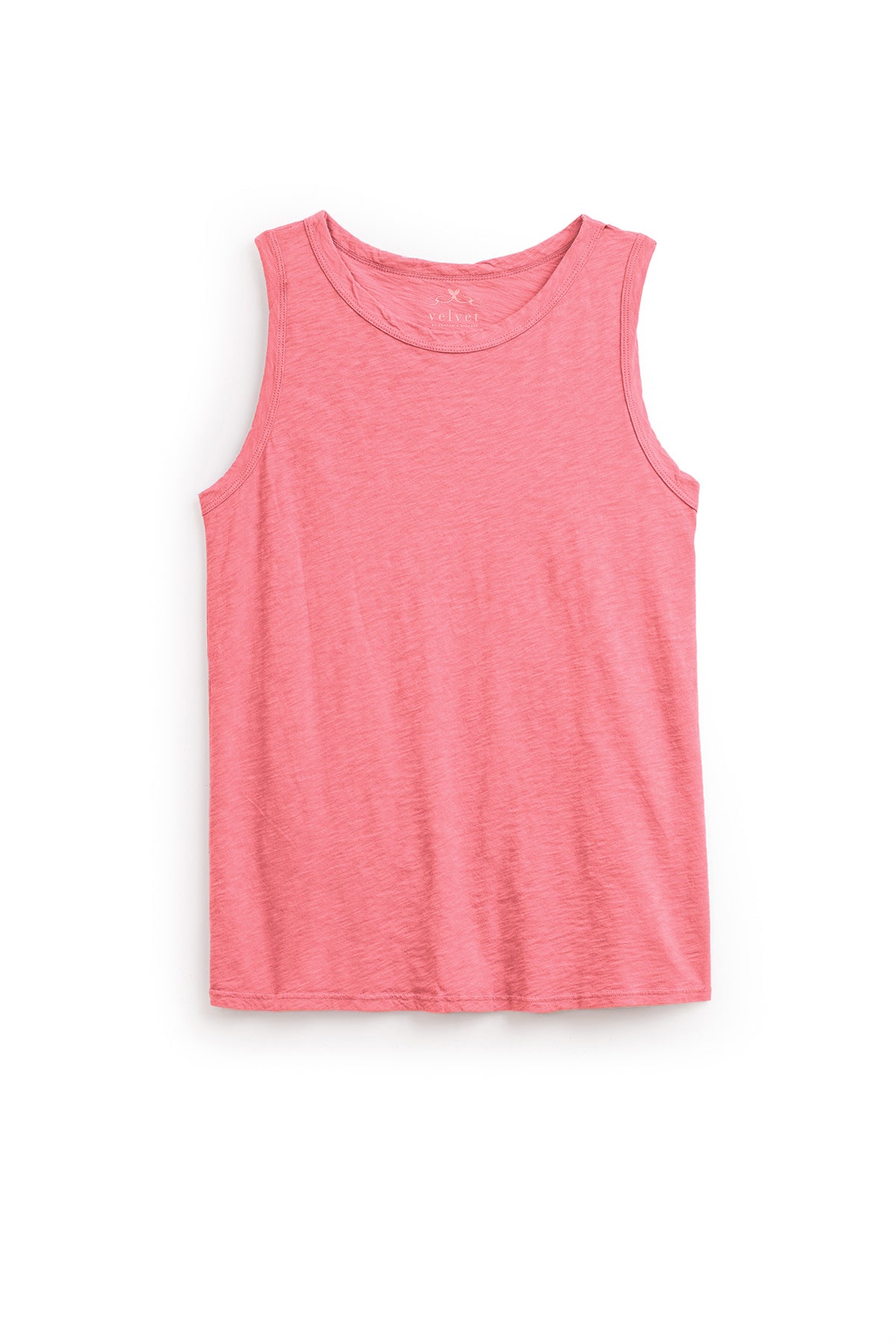   The MARIE TEE by Velvet by Graham & Spencer is a sleeveless pink cotton slub tee with a relaxed boxy fit, shown laid flat on a white background. 