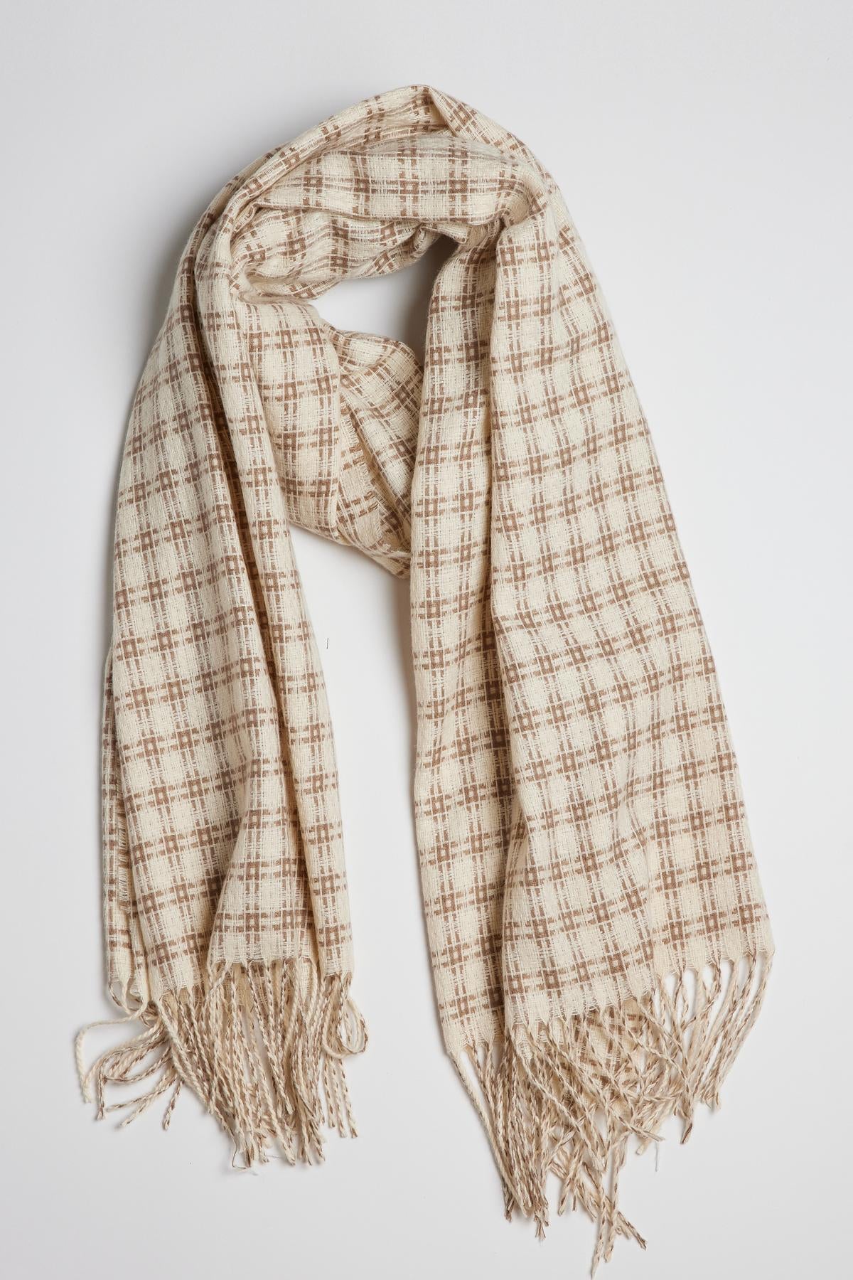 Twin Check Scarf in ivory and tan-26749529981121