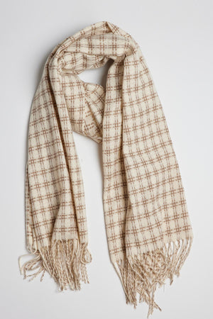 Twin Check Scarf in ivory and tan