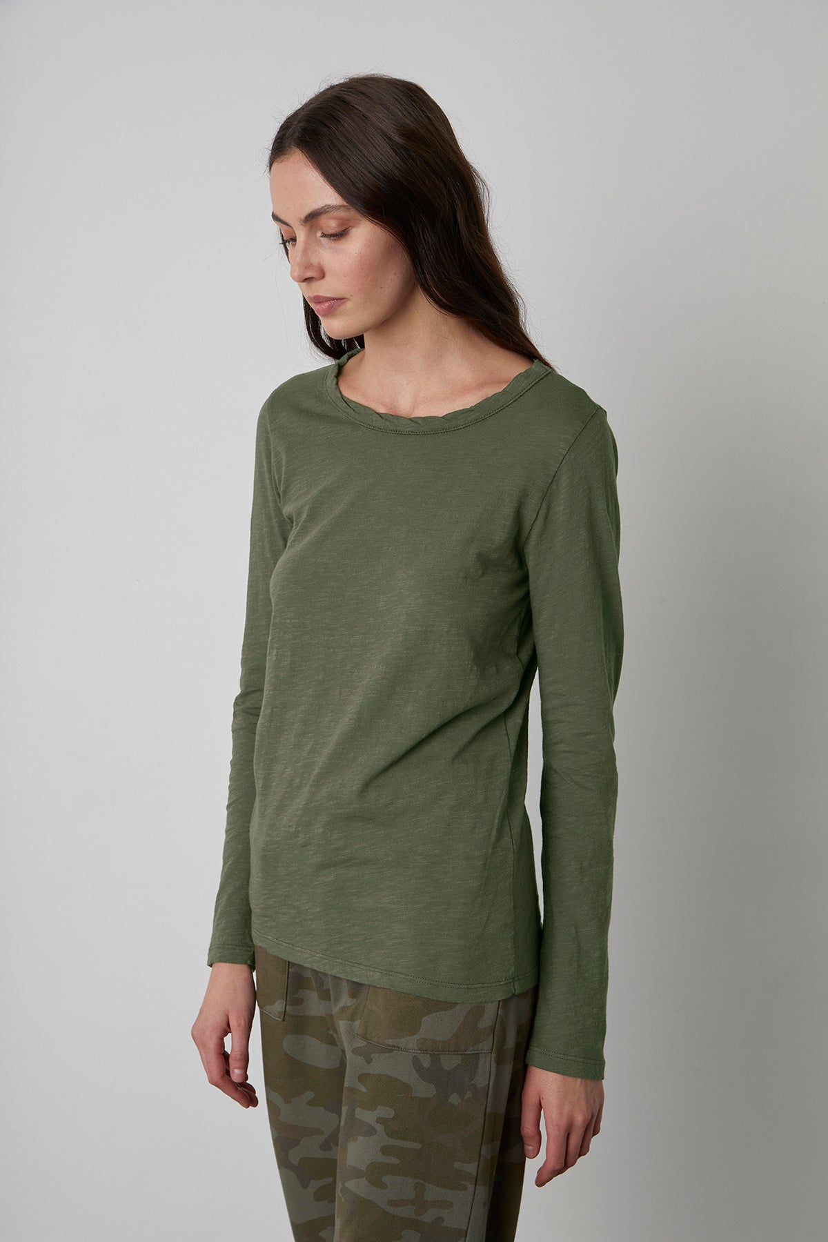   Lizzie Tee Olive with Skye Sweatpant Nettle Front & Side 2 