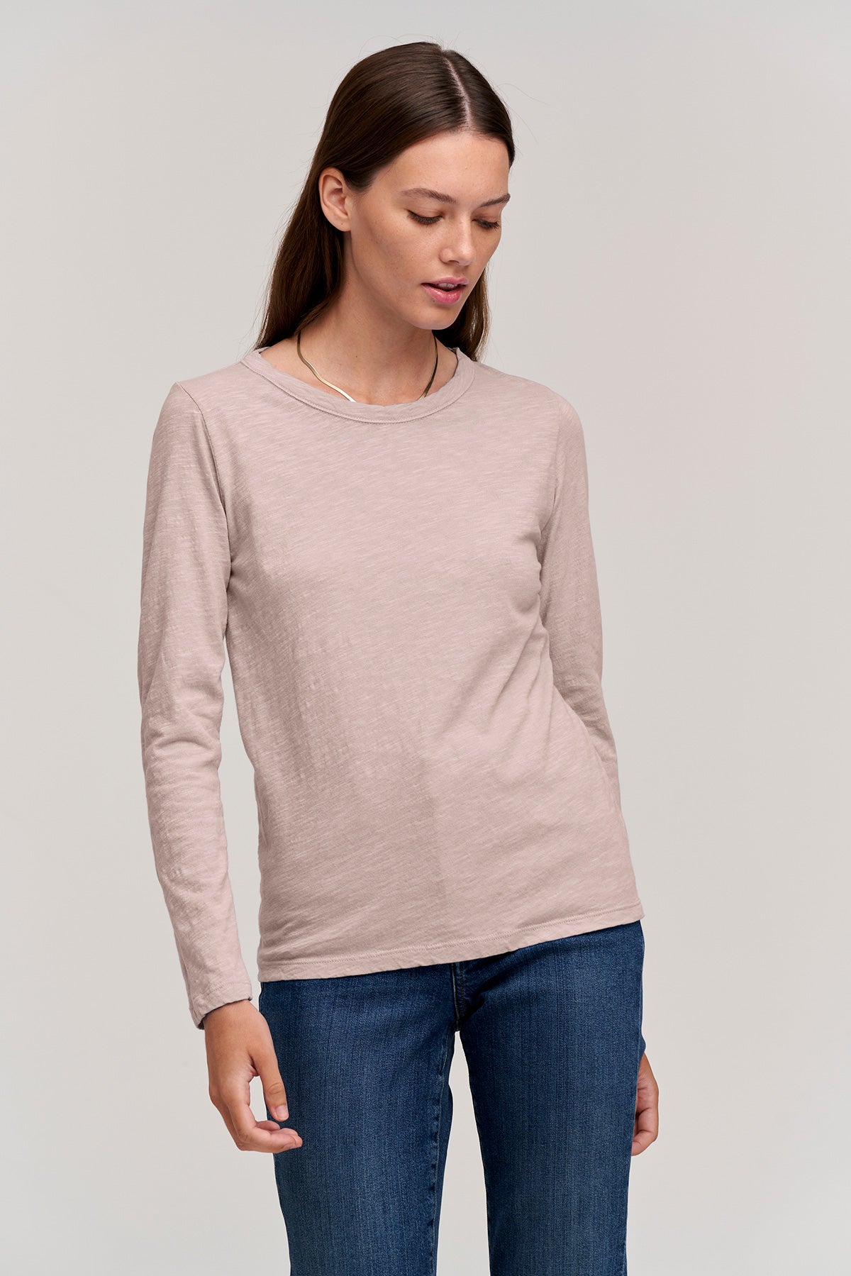 Lizzie Long Sleeve Tee in Rosegold exclusive front view-26630740574401