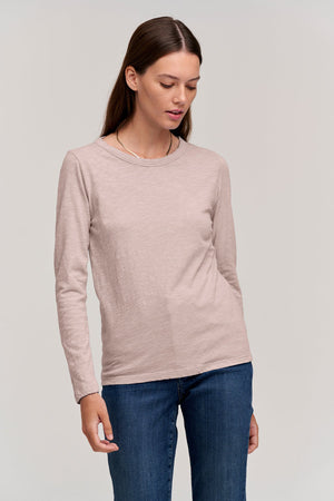 Lizzie Long Sleeve Tee in Rosegold exclusive front view