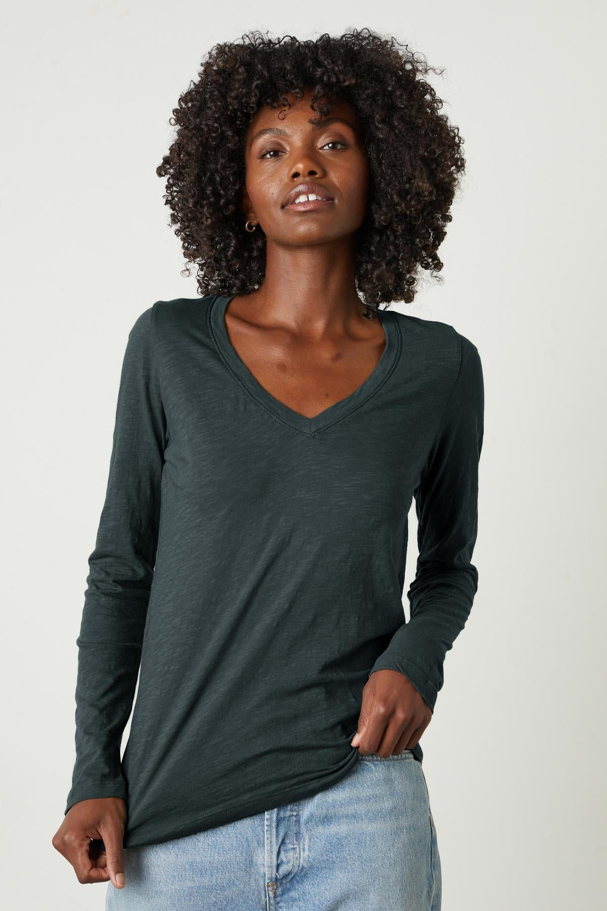   The BLAIRE ORIGINAL SLUB TEE in dark green, a forever piece, by Velvet by Graham & Spencer. 