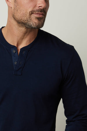 Braden Long Sleeve Henley in midnight button collar view