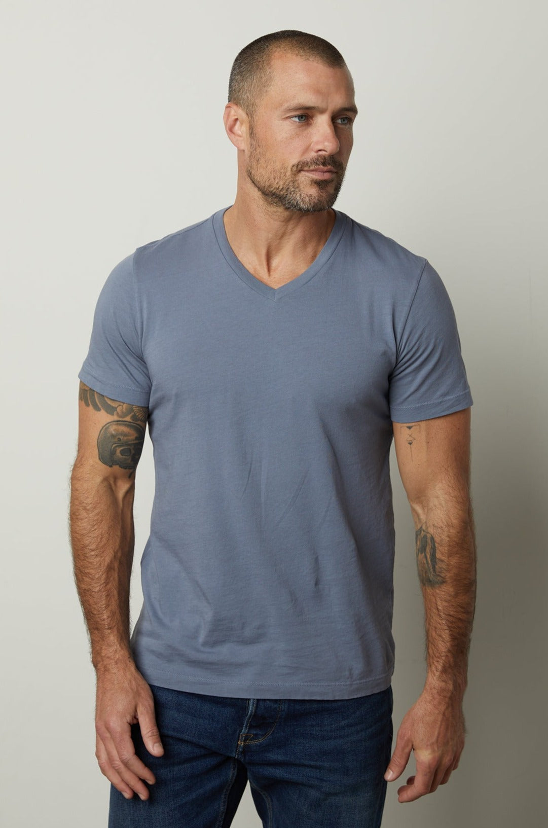   Marshall v-neck tee in flag front view short sleeves 