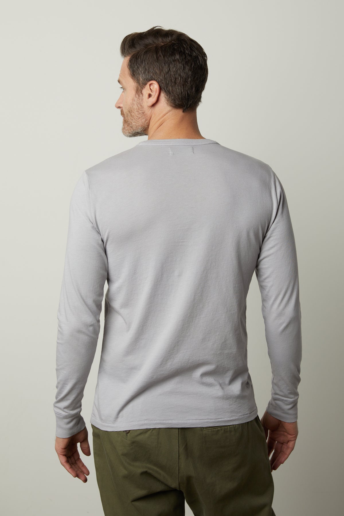 The back view of a man wearing a Velvet by Graham & Spencer Strauss crew neck tee.-26846183227585
