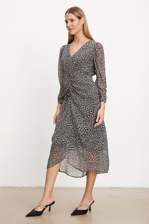 CAILEY PRINTED RUCHED DRESS