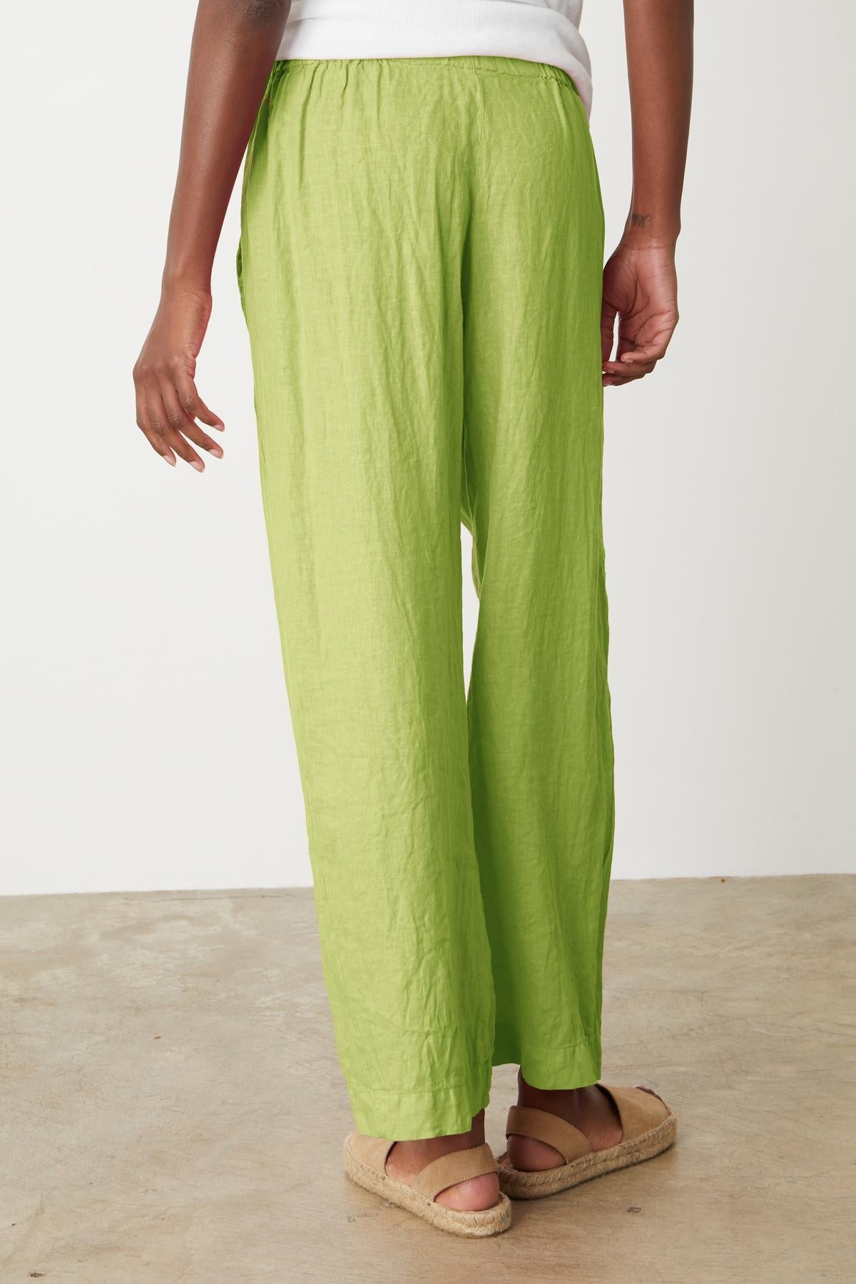 Lola pant in kiwi green colored linen back-35206342017217