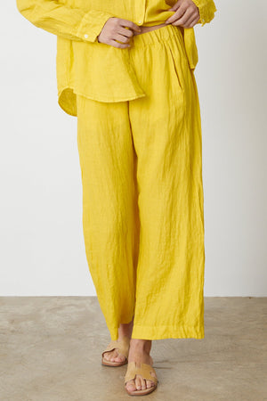 Lola pant in bright yellow sun colored linen front