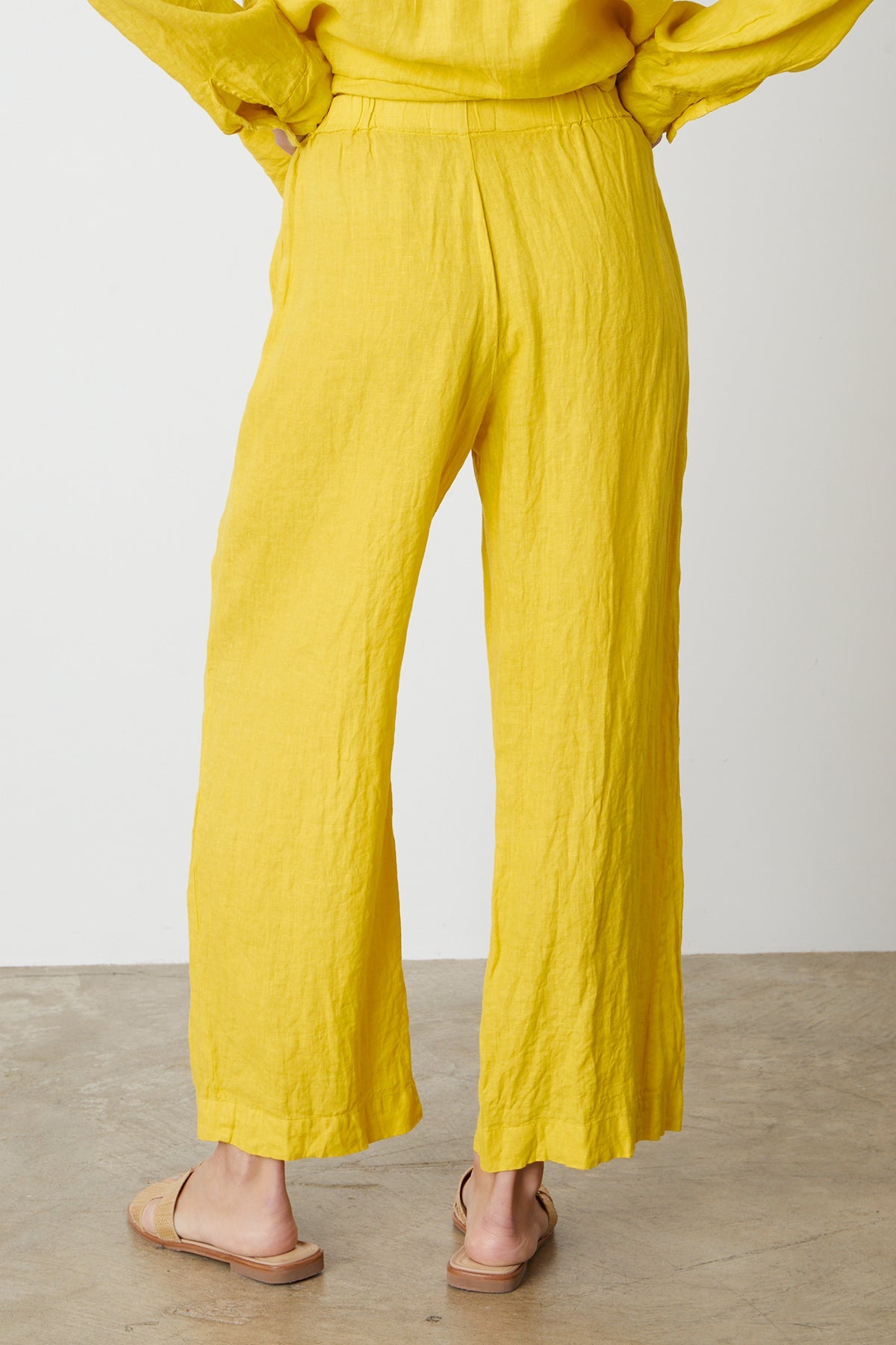 Lola pant in bright yellow sun colored linen back-35206342213825