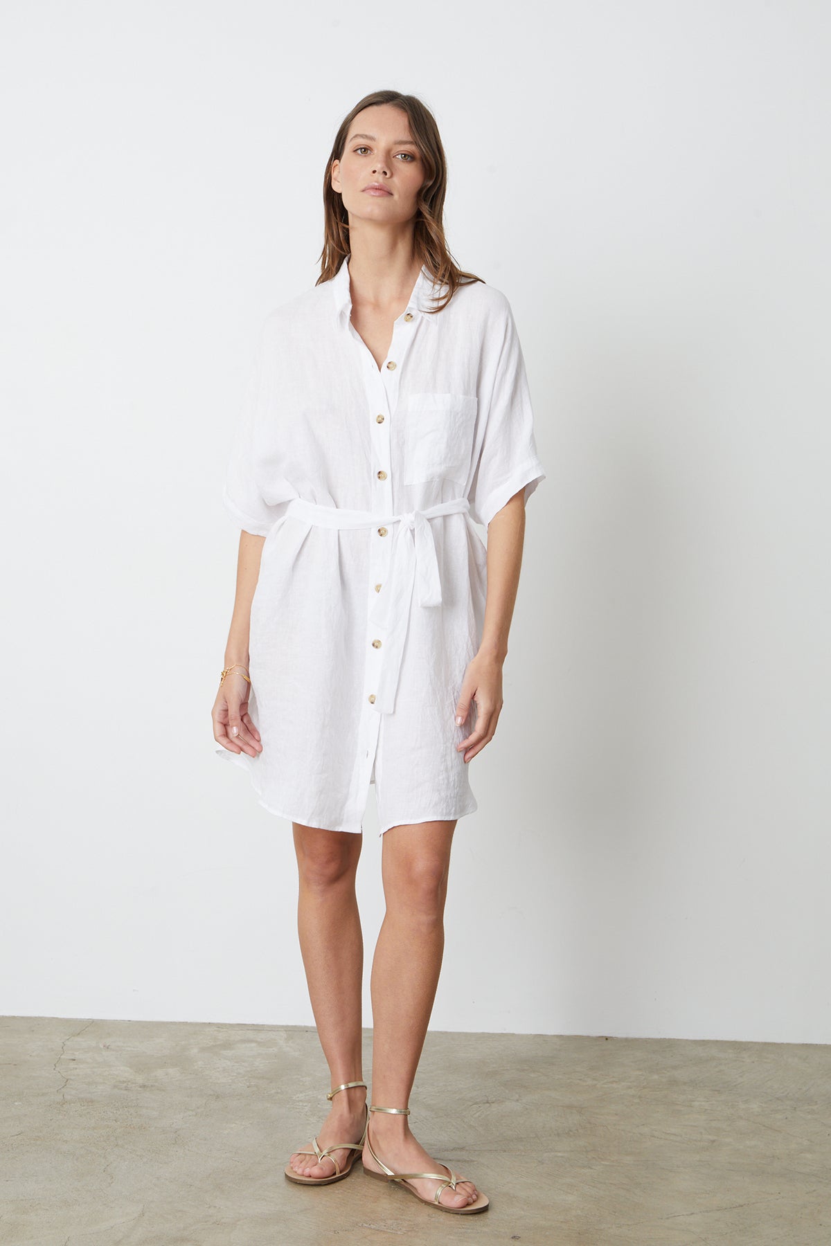 STEVIE LINEN BUTTON-UP DRESS - white by Velvet by Graham & Spencer.-26342724567233