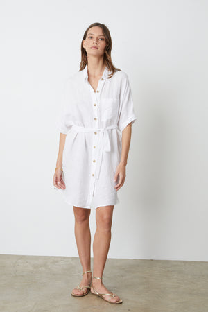 STEVIE LINEN BUTTON-UP DRESS - white by Velvet by Graham & Spencer.