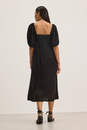 black puff sleeve midi dress BROOKE WOVEN LINEN PUFF SLEEVE MIDI DRESS – Velvet by Graham & Spencer