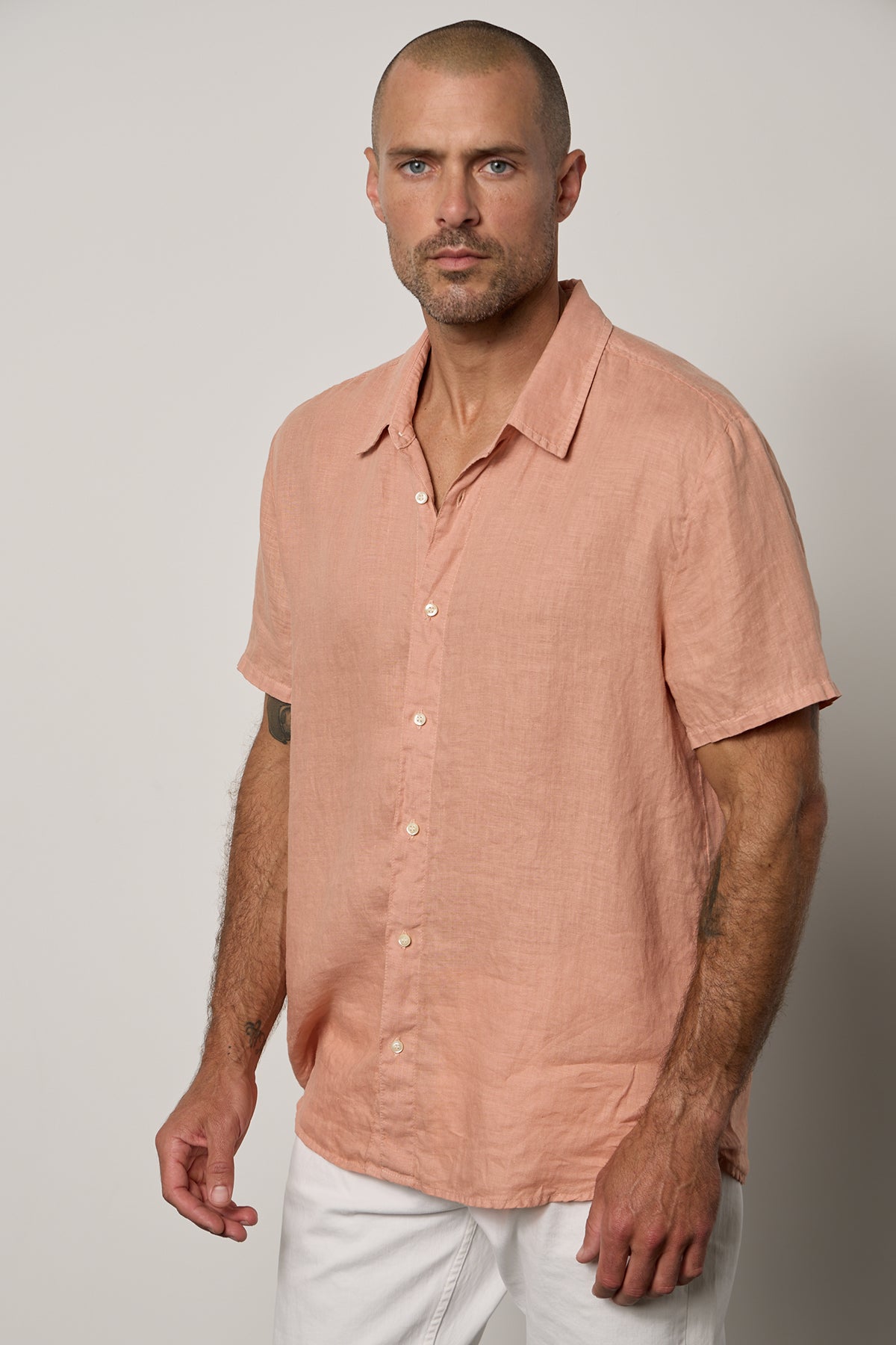 Mackie Button-Up Shirt in bronze with white denim front & side-26343177683137