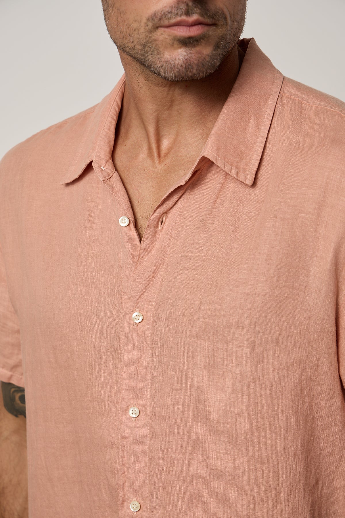   Mackie Button-Up Shirt in bronze close up front detail 