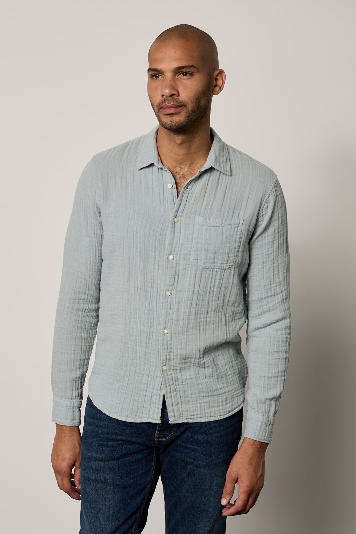   Elton Button-Up Shirt in ice blue front 