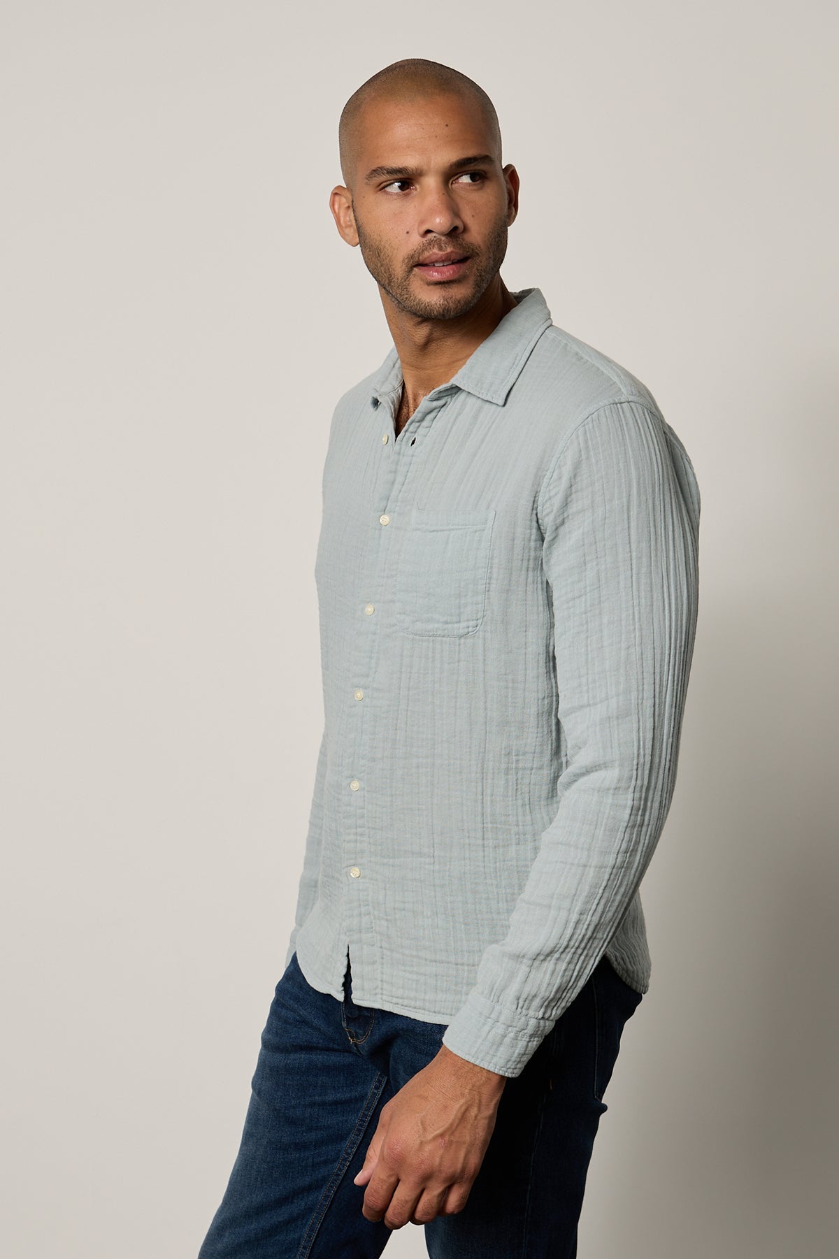 Elton Button-Up Shirt in ice blue side and front-26630101795009
