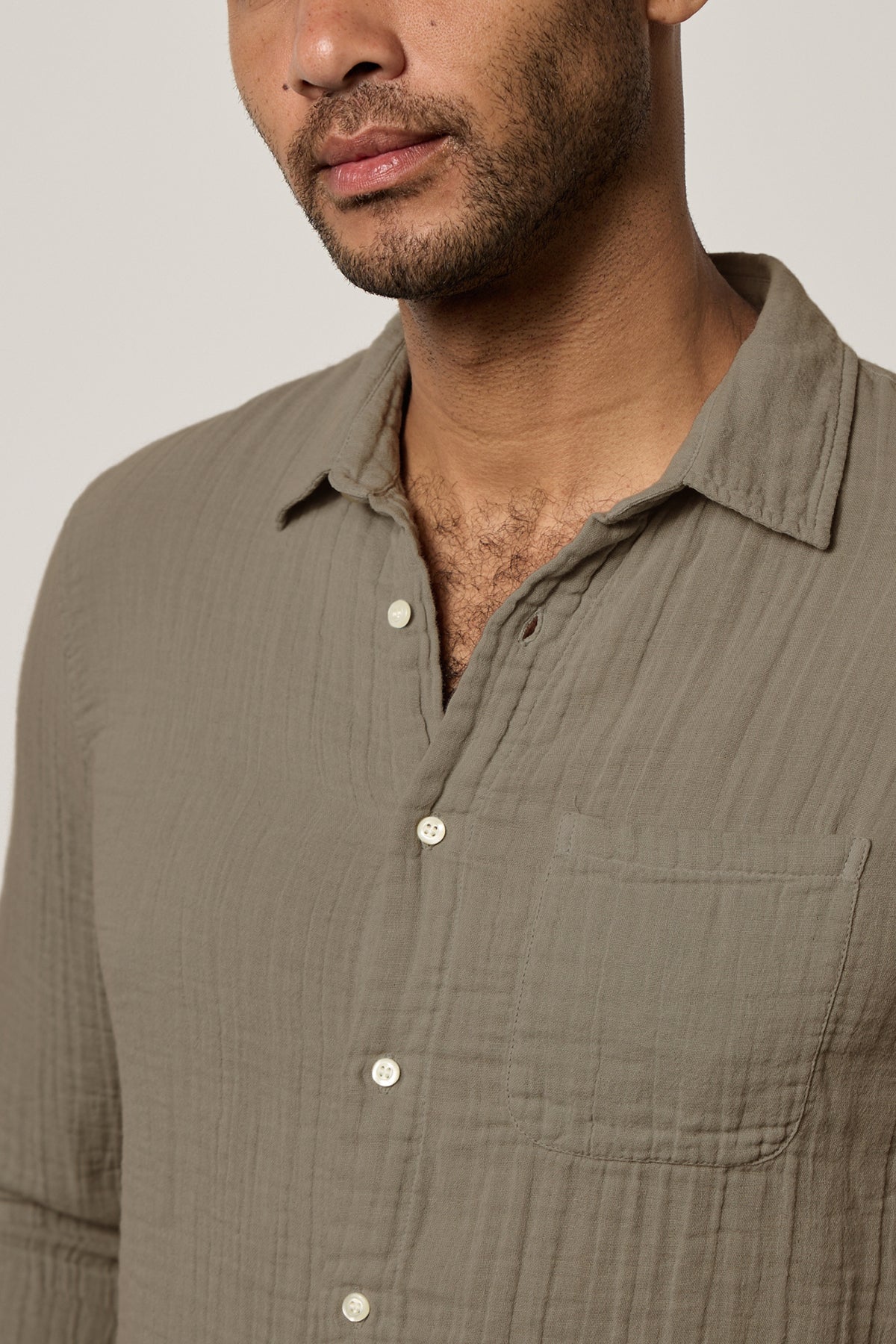   Elton Button-Up Shirt in otter front detail 