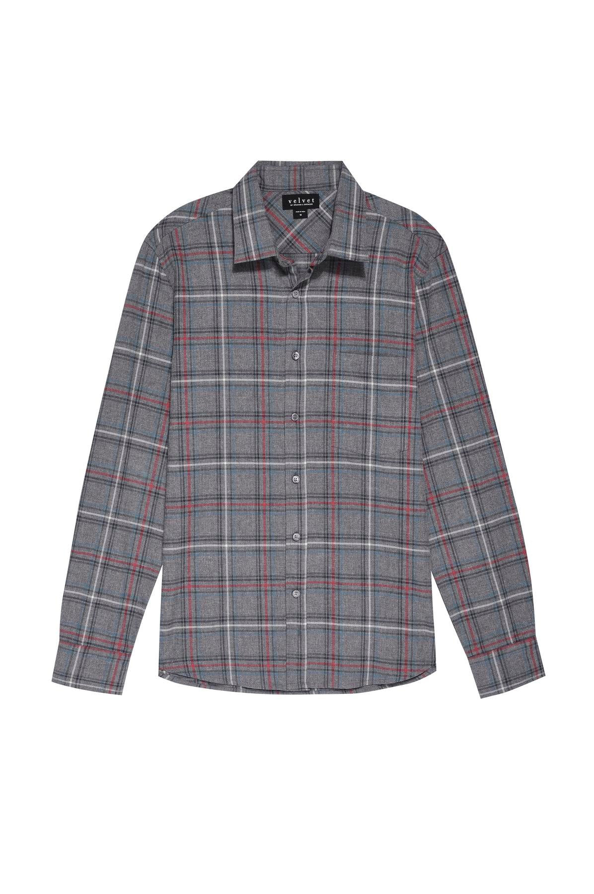 A lightweight Wilder Plaid Button-Up Shirt made by Velvet by Graham & Spencer of breathable cotton woven fabric.-35472160882881