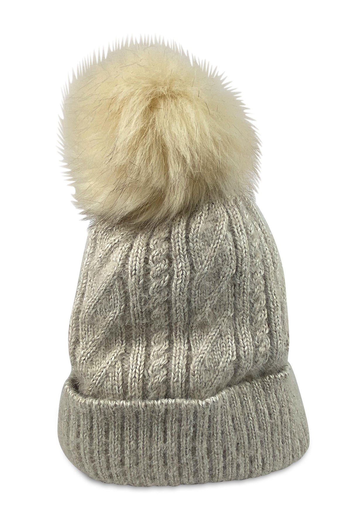   Classic Cable Lined Pom Beanie Hat Attack Oatmeal 