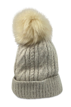 Classic Cable Lined Pom Beanie Hat Attack Oatmeal