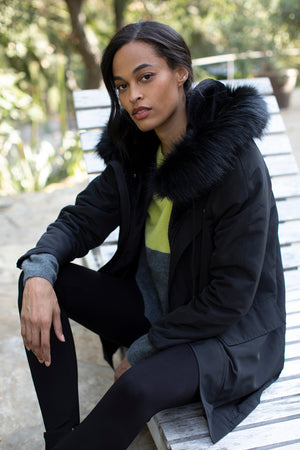Tiffany Parka Black with Nora Sweater Lime and Maeve Leggings Black Front