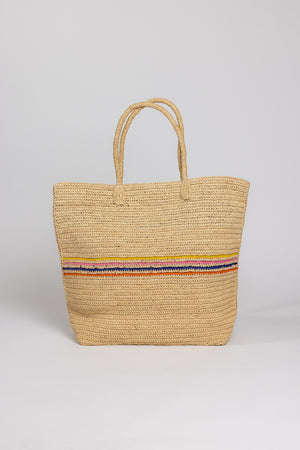 A lightweight IRIS TOTE bag by Velvet by Graham & Spencer with a colorful stripe.