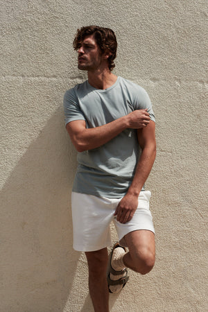 Chase French Terry Sweat Short in Salt with Howard Tee in Riptide