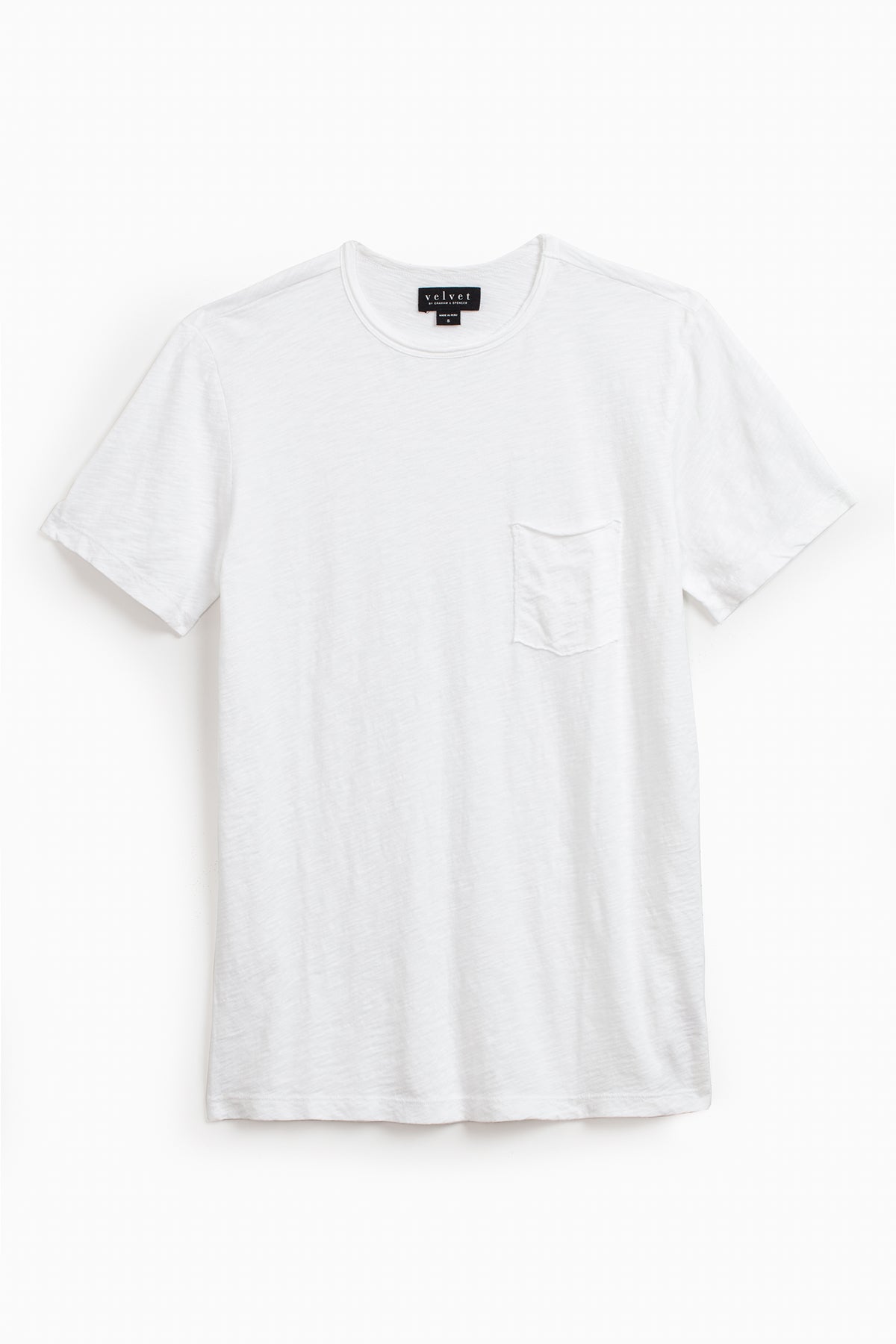   A Velvet by Graham & Spencer CHAD TEE with a chest pocket, crafted from textured cotton slub, displayed on a white background. 