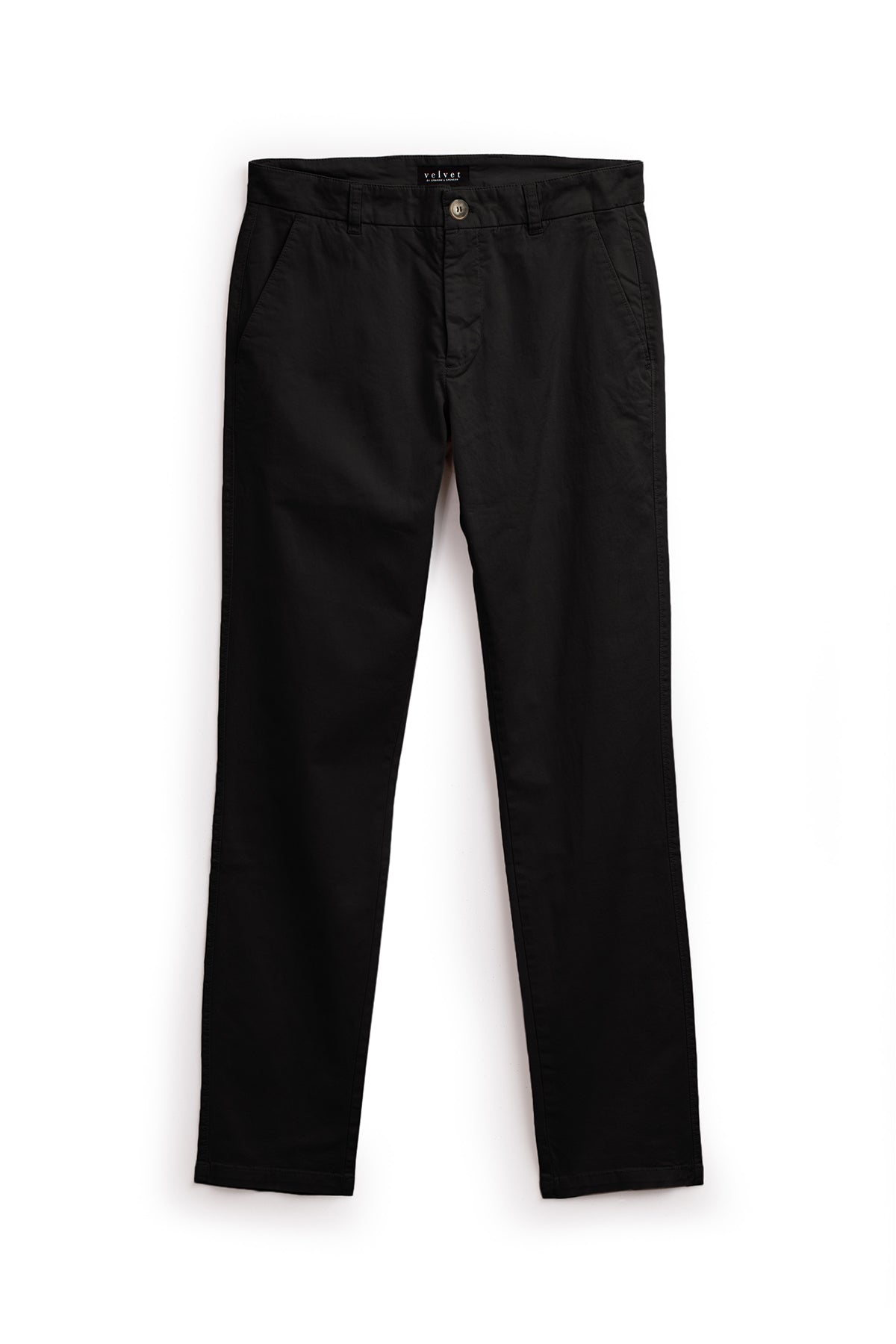   Velvet by Graham & Spencer's BROGAN COTTON TWILL PANT in flawless fit black chino pants on a white background. 