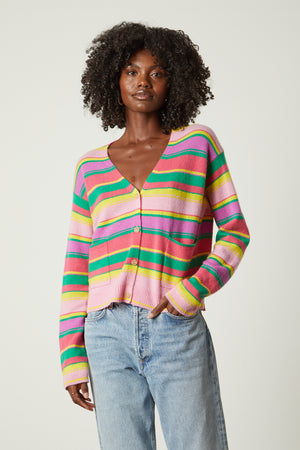 JANESSA CASHMERE STRIPED CARDIGAN