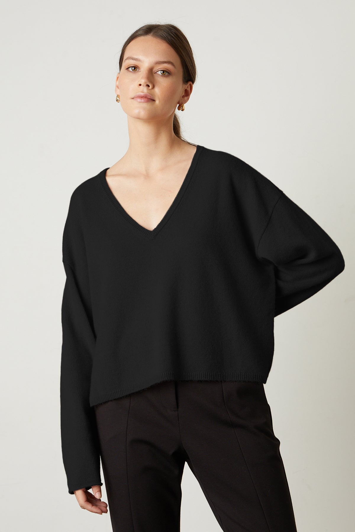Amika Cashmere V-Neck Sweater in black-25548551094465