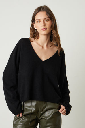 Amika Cashmere V-Neck Sweater in black front