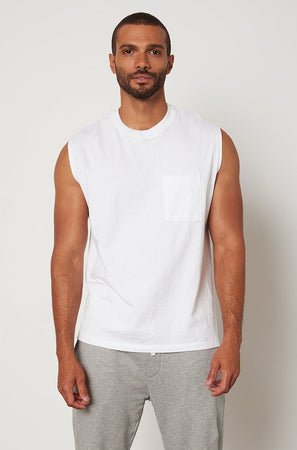 Bodhi Crew Neck Muscle Tee in White with Judas Pant in Heather Grey