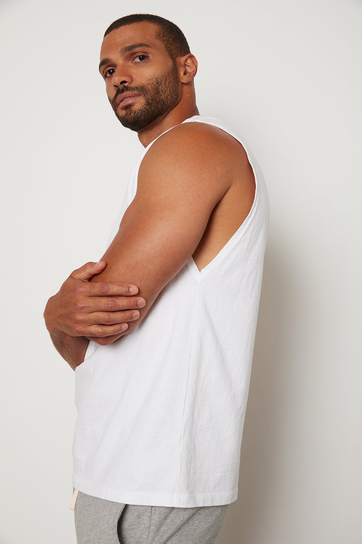   Bodhi Crew Neck Muscle Tee in White Side 
