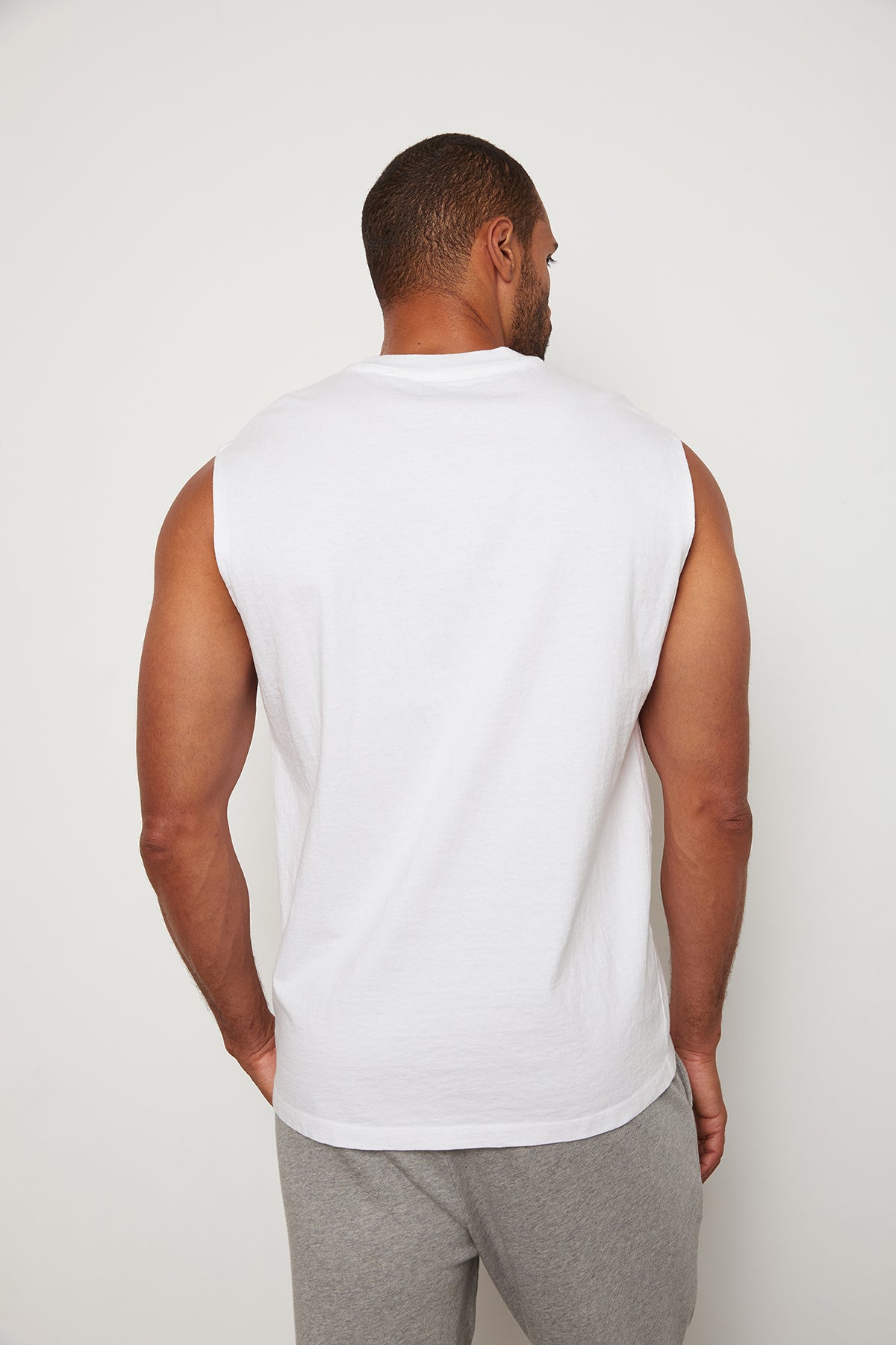 Bodhi Crew Neck Muscle Tee in White Back-24705625161921