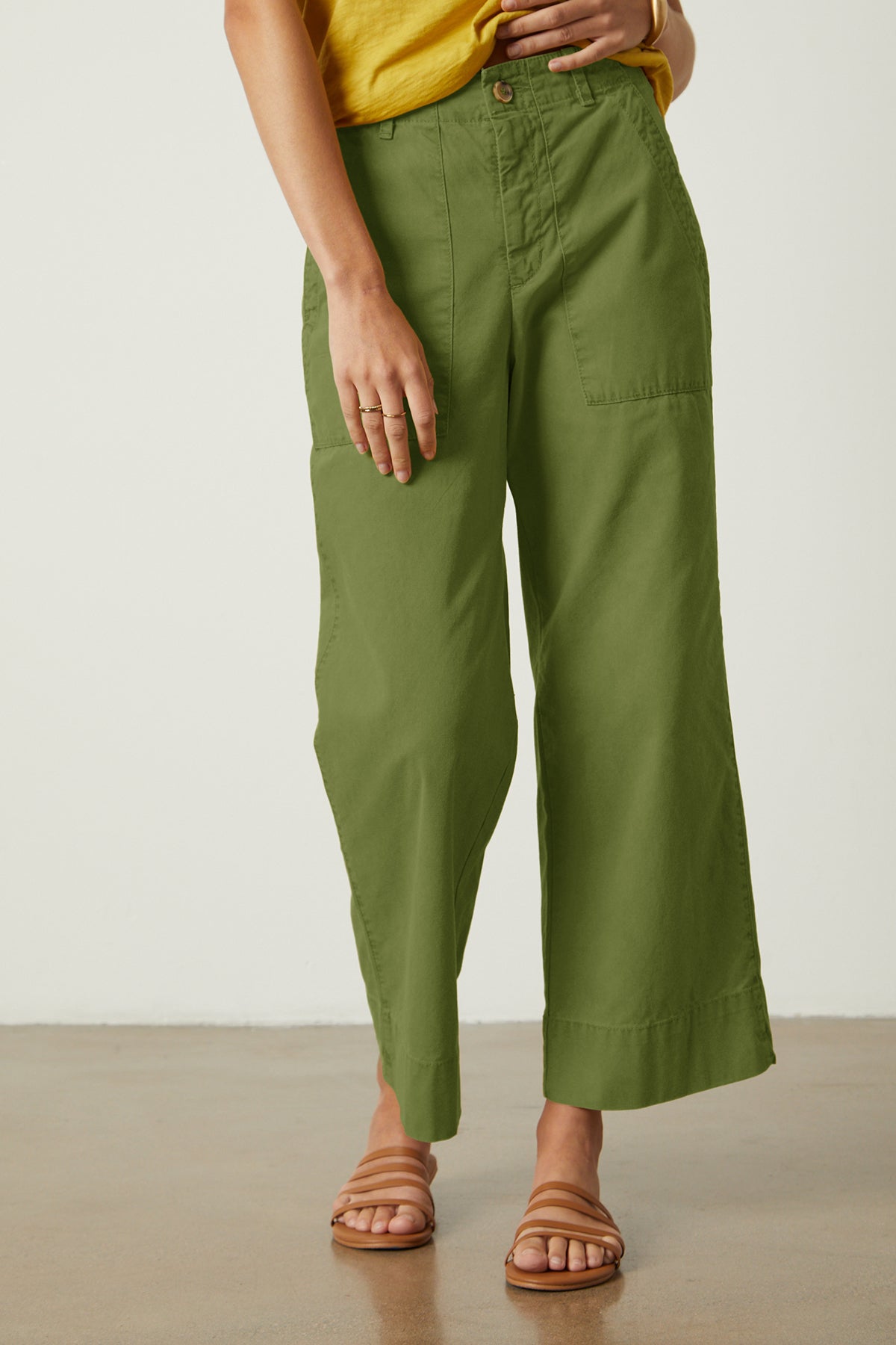Mya Pant in soft army green color front-25954630074561