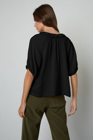 Annette Cotton Gauze Top in black back view with vera pants