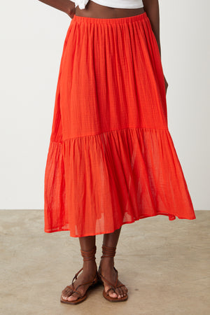 Mckenna Tiered Skirt in bright cardinal red front