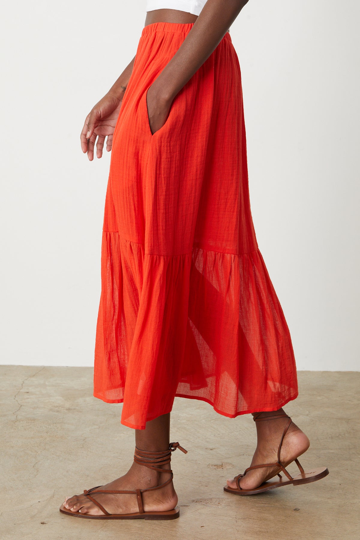 Mckenna Tiered Skirt in bright cardinal red side-26255713501377