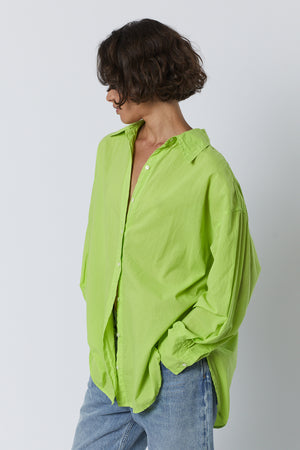 Redondo Button-Up Shirt in acid green with blue denim front & side