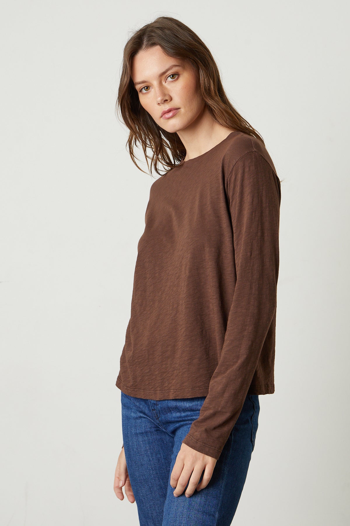 the HESTER CREW NECK TEE in brown by Velvet by Graham & Spencer.-25745195466945