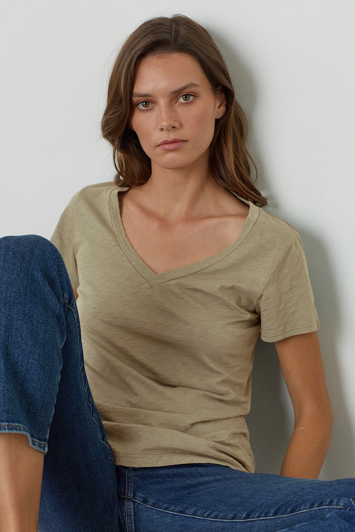   Lilith Tee in Axe with Victoria Denim Front Seated 