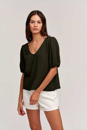 Louisa Puff Sleeve Top front hedge