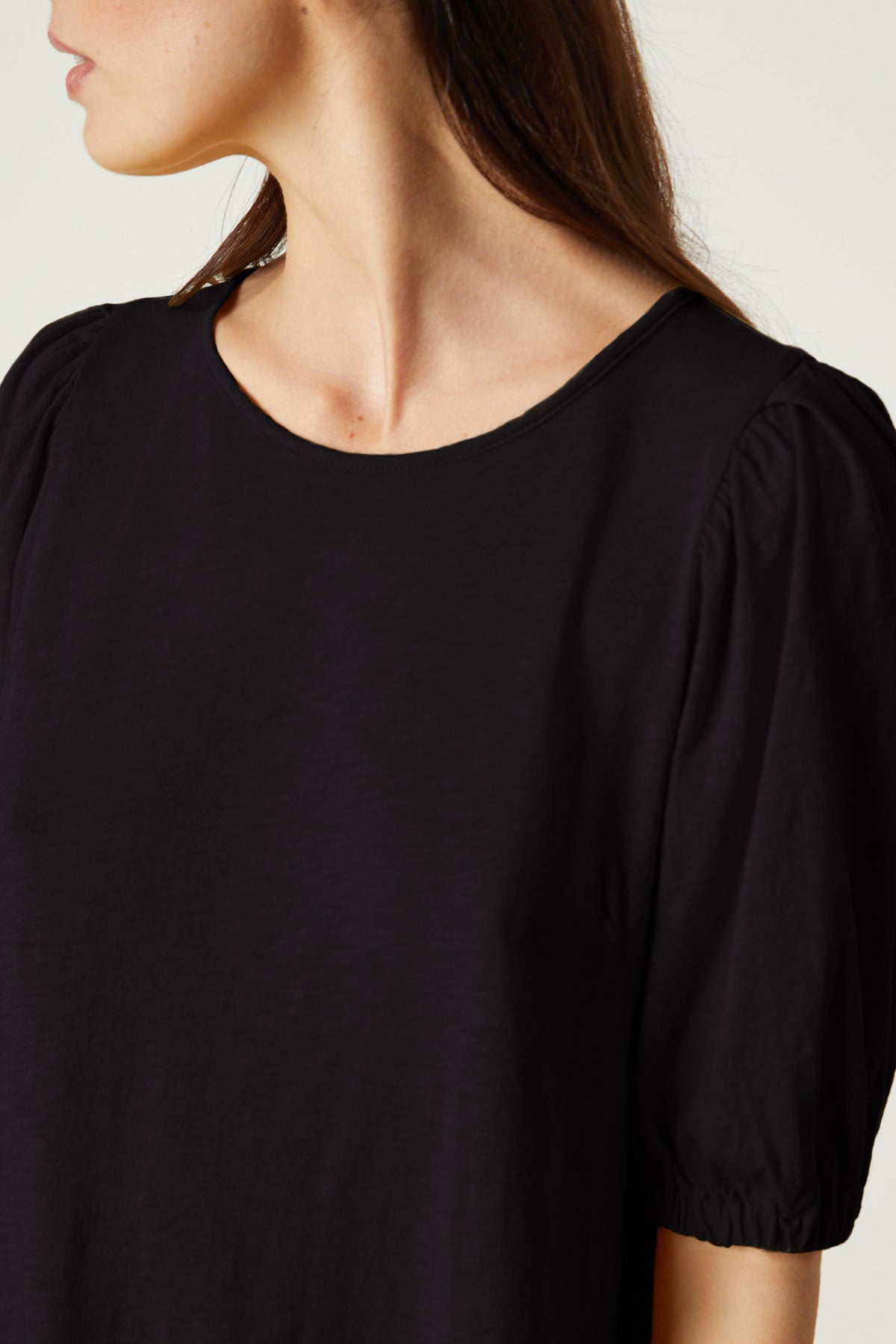 Meghan Dress in black with puff sleeves front & sleeve detail-26022634913985