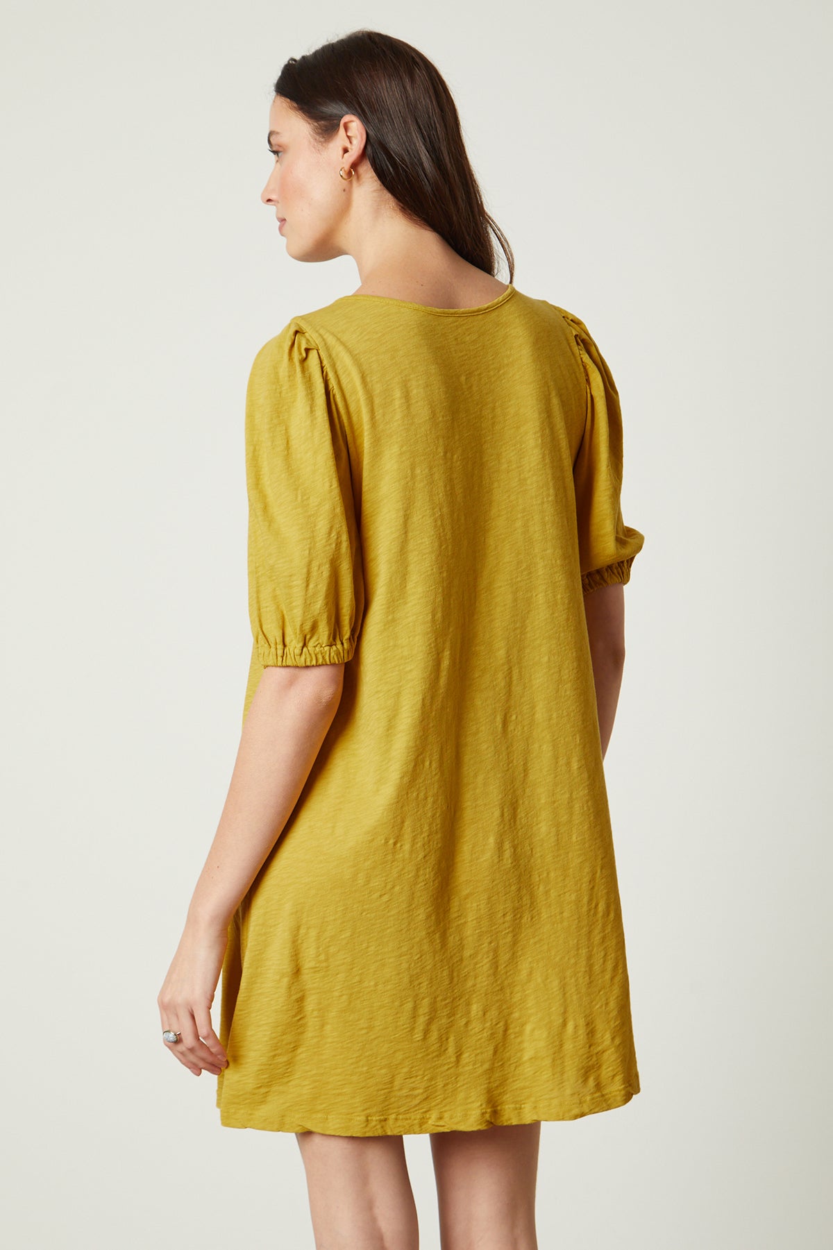   Meghan Dress in buttercup with puff sleeves back 