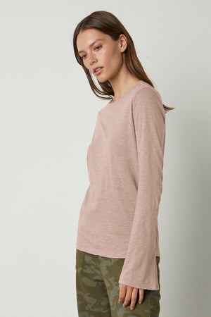 Sofia Bell Sleeve Tee in rosegold pink front & side